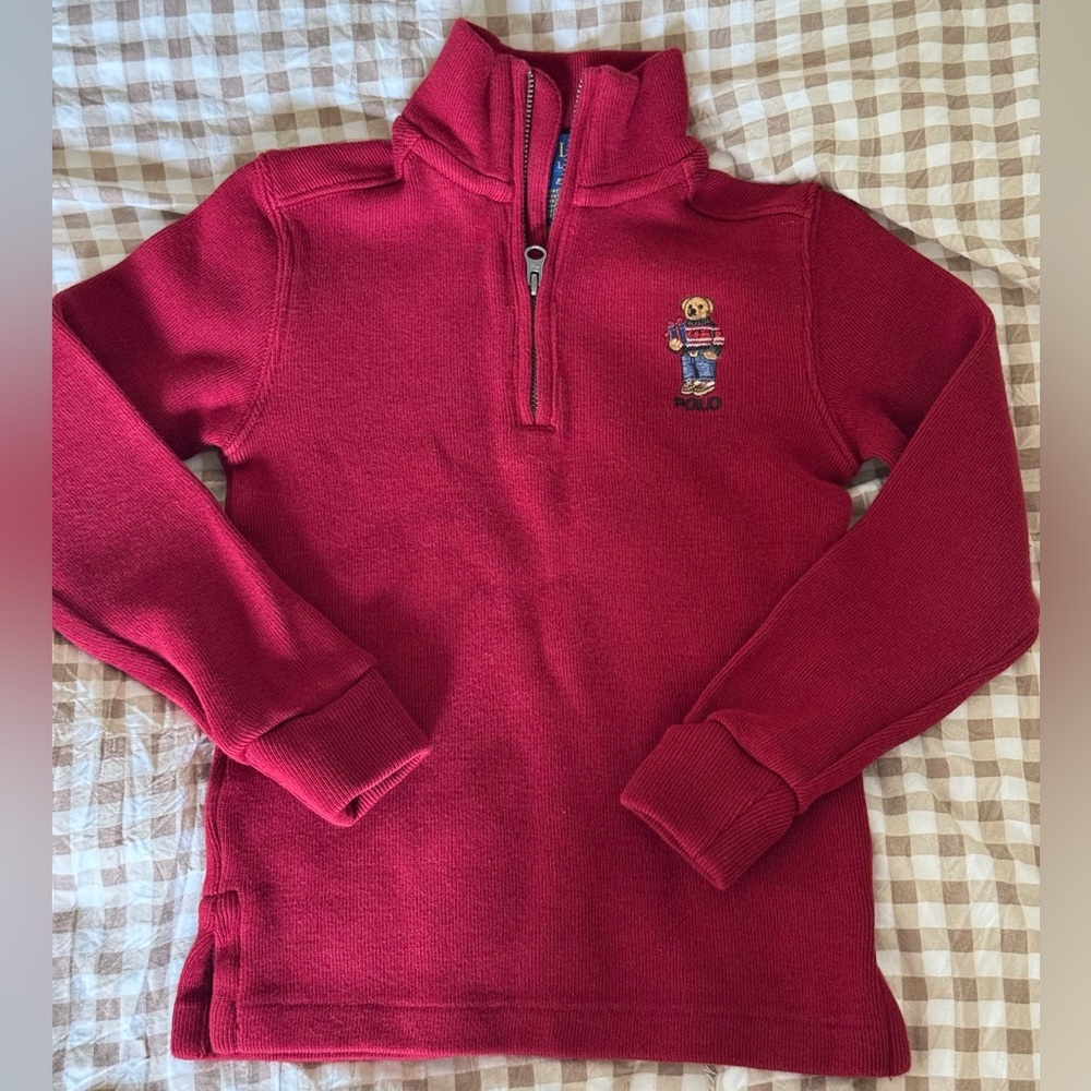 Ralph Lauren Kids Half-Zip Red Sweater With Polo Bear